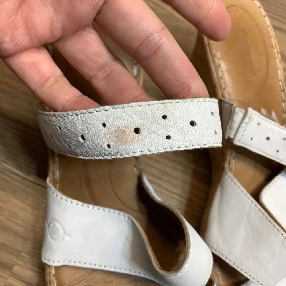 Born Concept Sandals Leather Cork‎ Womens Size 10 White Wedge Slip On